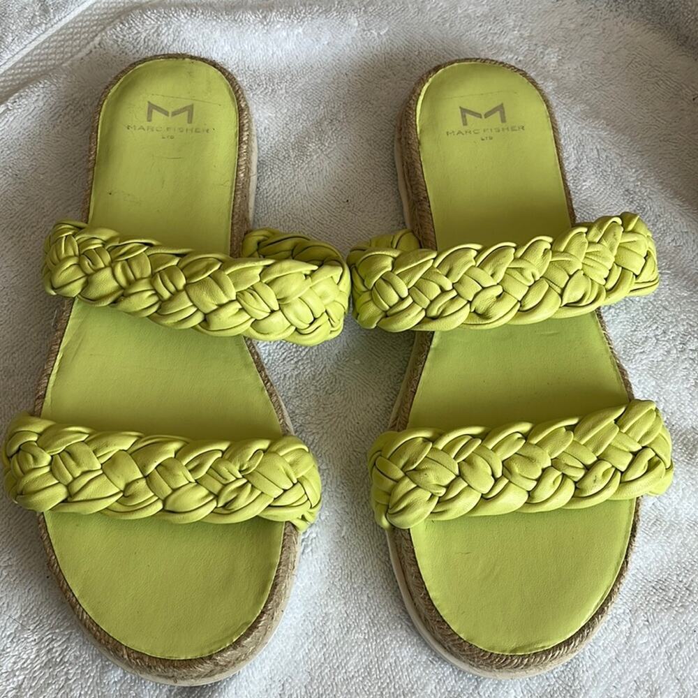 Marc Fisher The Jaime Flat Espadrille Slip Ons Yellow Green 7.5M